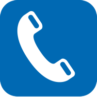 Ein Icon eines weißen Telefonhörers auf blauem Grund auf der Startseite